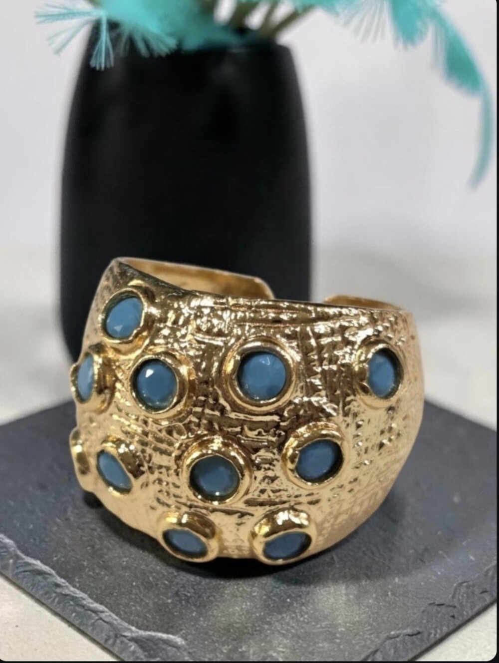 18k Gold Plated Chunky Turquoise Dome Cocktail Ring